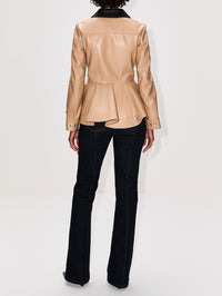 Leather Peplum Jacket,ALEXANDER MCQUEEN,BEIGE/BROWN,Image 3