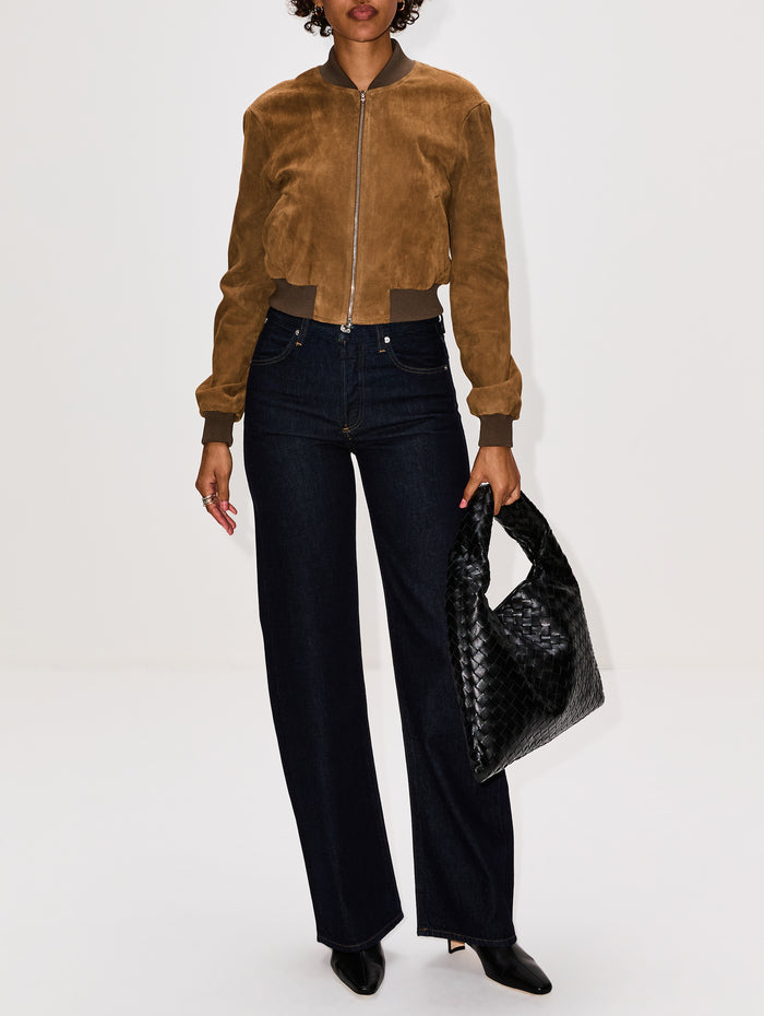 Stretch Leather Bomber,SUSAN BENDER,MOSS,Image 1