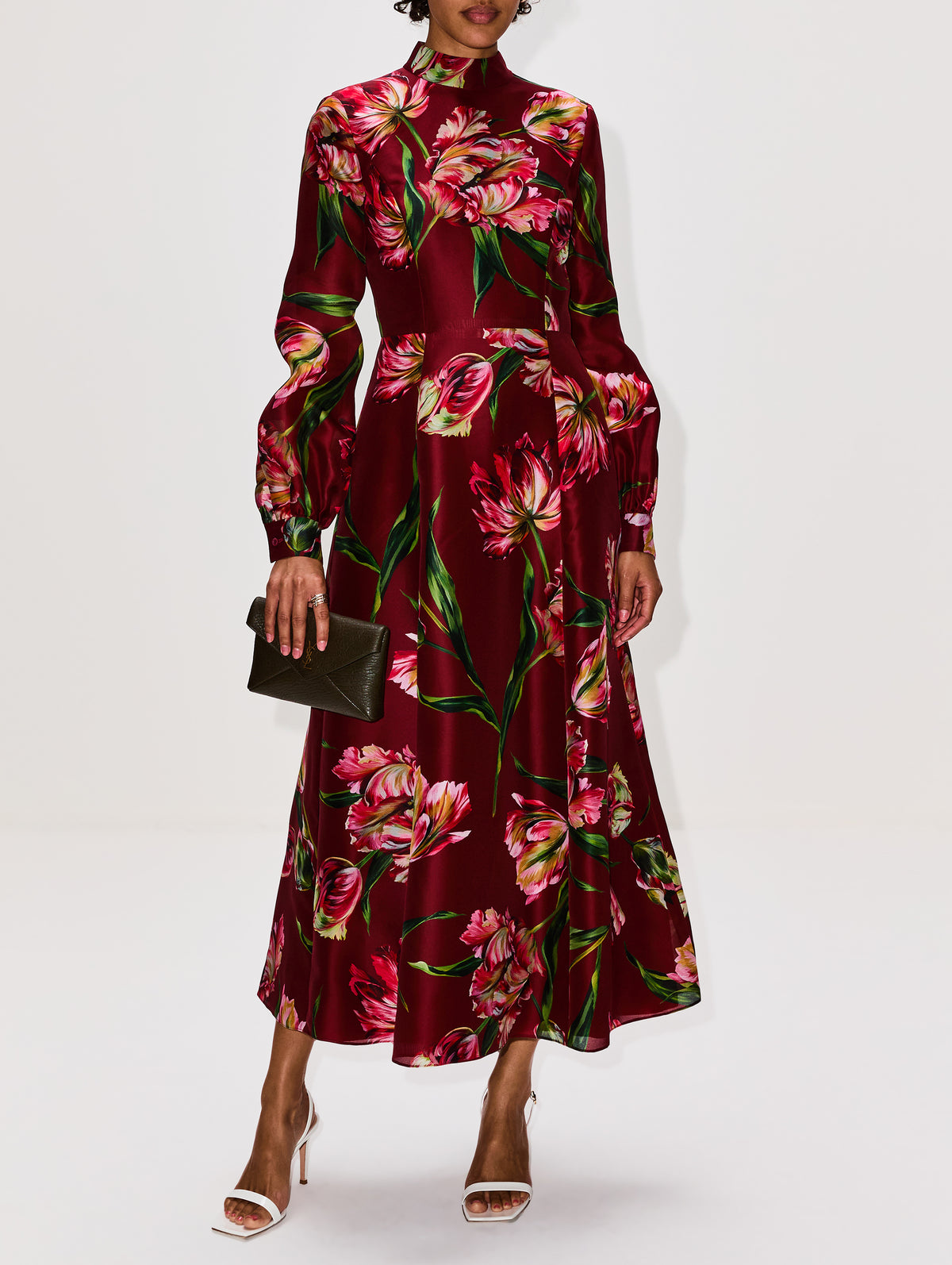 Mock Neck Midi Dress,CAROLINA HERRERA,GARNET MULTI,Image 2