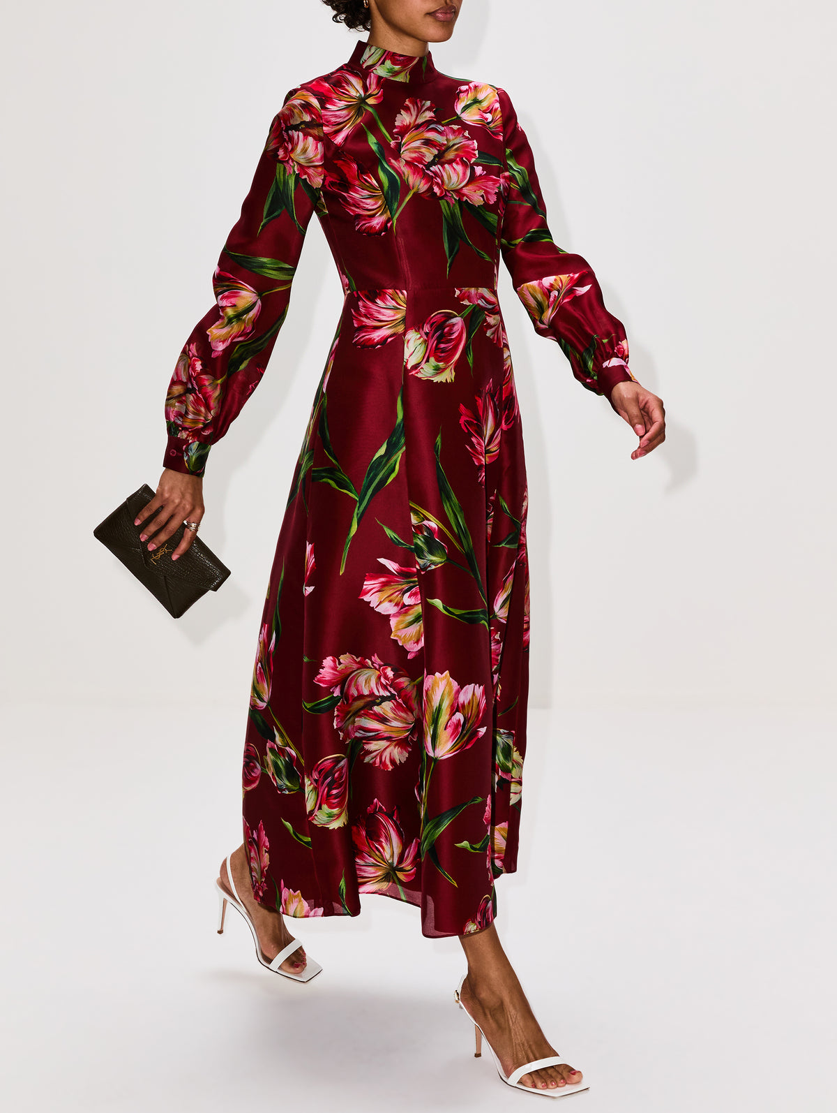 Mock Neck Midi Dress,CAROLINA HERRERA,GARNET MULTI,Image 3