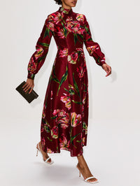 Mock Neck Midi Dress,CAROLINA HERRERA,GARNET MULTI,Image 3
