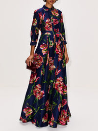 Trench Gown,CAROLINA HERRERA,DARK NAVY MULTI,Image 2