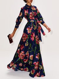Trench Gown,CAROLINA HERRERA,DARK NAVY MULTI,Image 3