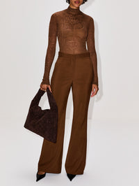 Snake Lace Mock Neck Bodysuit,LAPOINTE,BROWN,Image 2