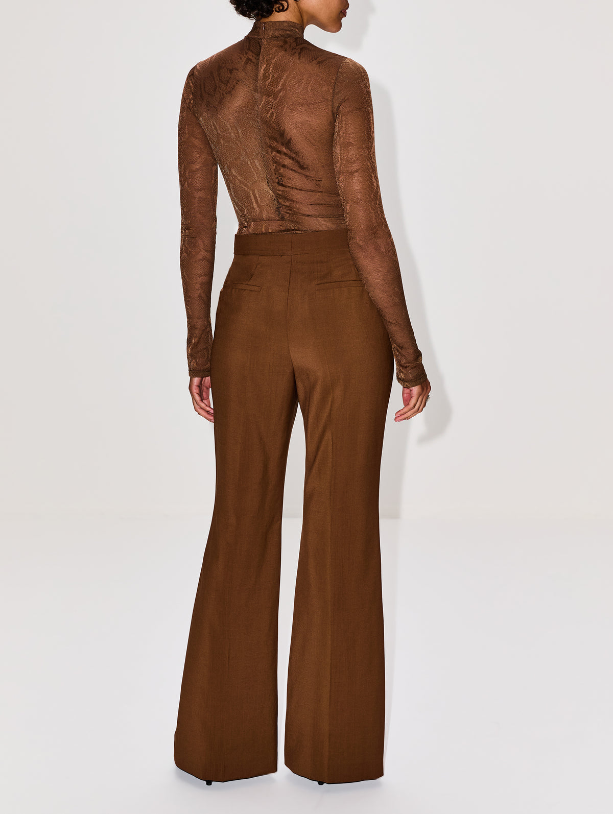 Snake Lace Mock Neck Bodysuit,LAPOINTE,BROWN,Image 3