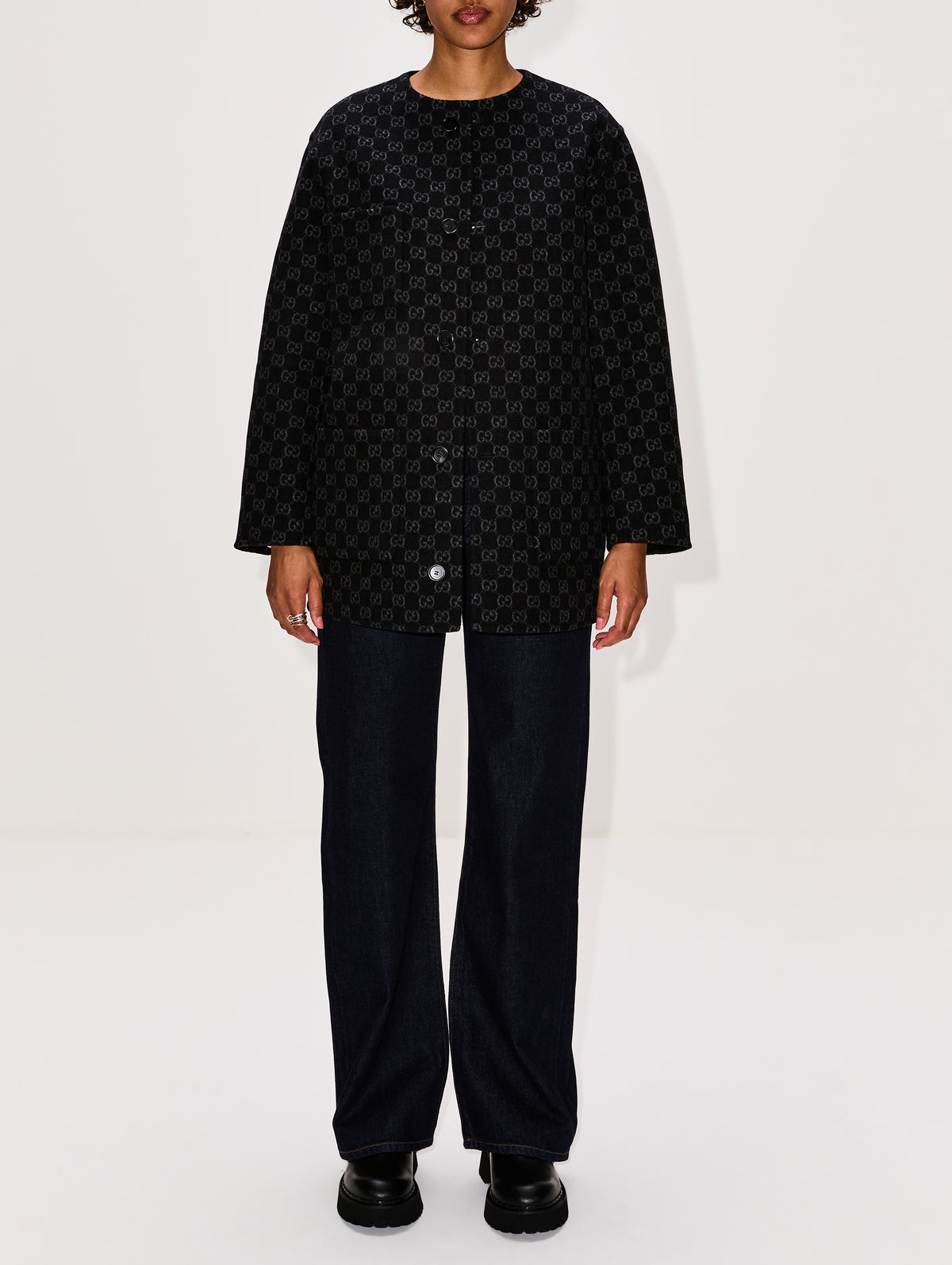 GG Double Coat,GUCCI,BLACK/GREY,Image 4