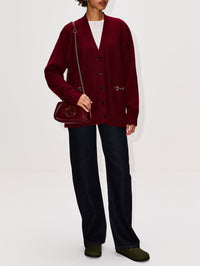 Long Sleeve V Neck Cardigan,GUCCI,RED WINE,Image 2