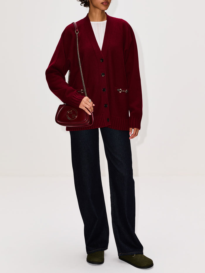 Long Sleeve V Neck Cardigan,GUCCI,RED WINE,Image 1
