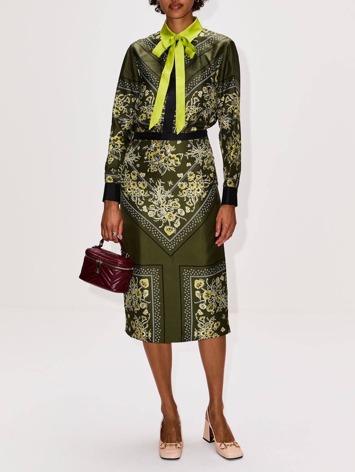 Floral Bandana Skirt,GUCCI,MILITARY GREEN,Image 2