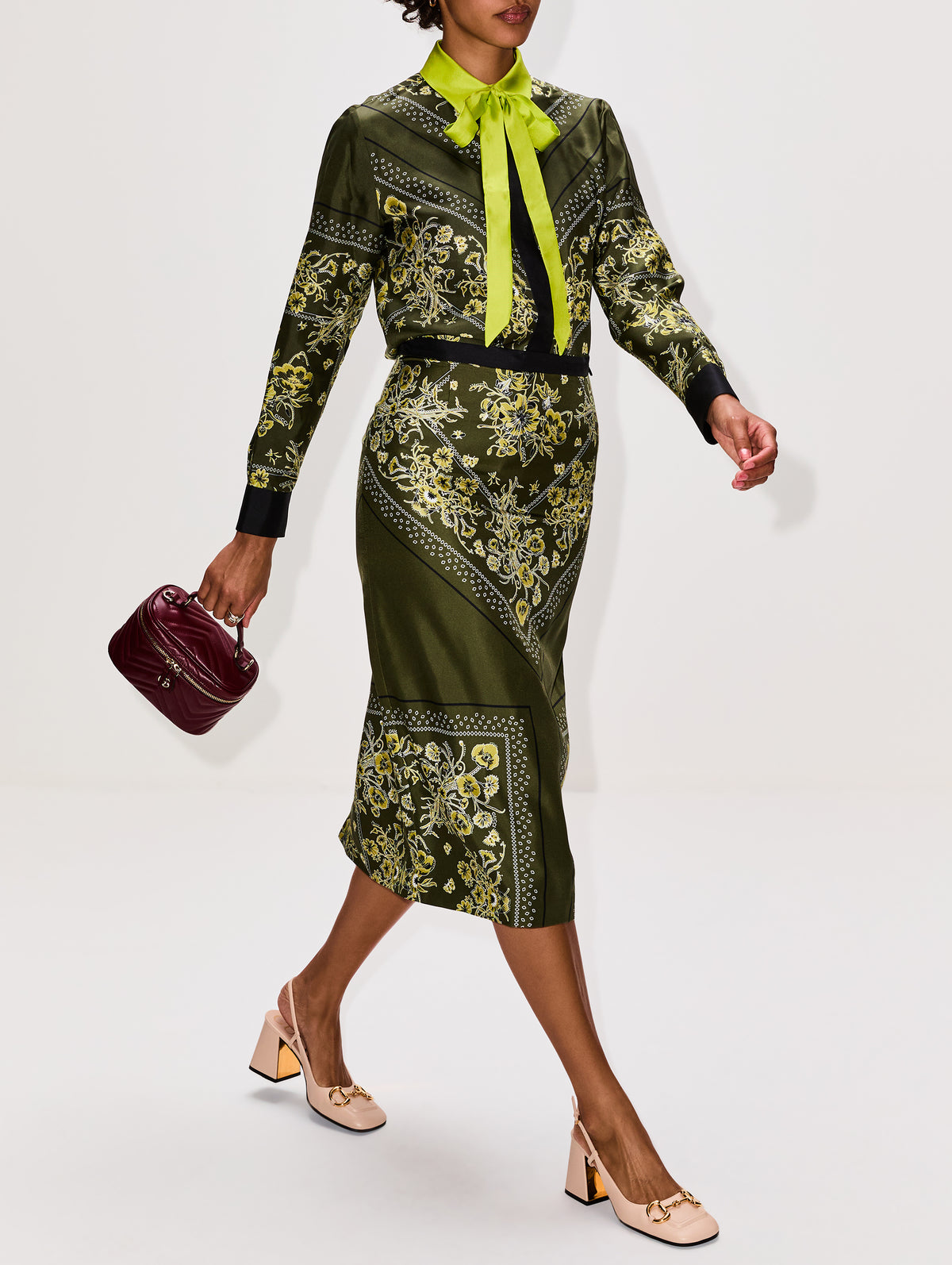 Floral Bandana Skirt,GUCCI,MILITARY GREEN,Image 3