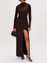 Jersey Draped Gown,LAPOINTE,DARK BROWN,Image 2