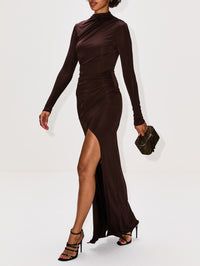 Jersey Draped Gown,LAPOINTE,DARK BROWN,Image 3