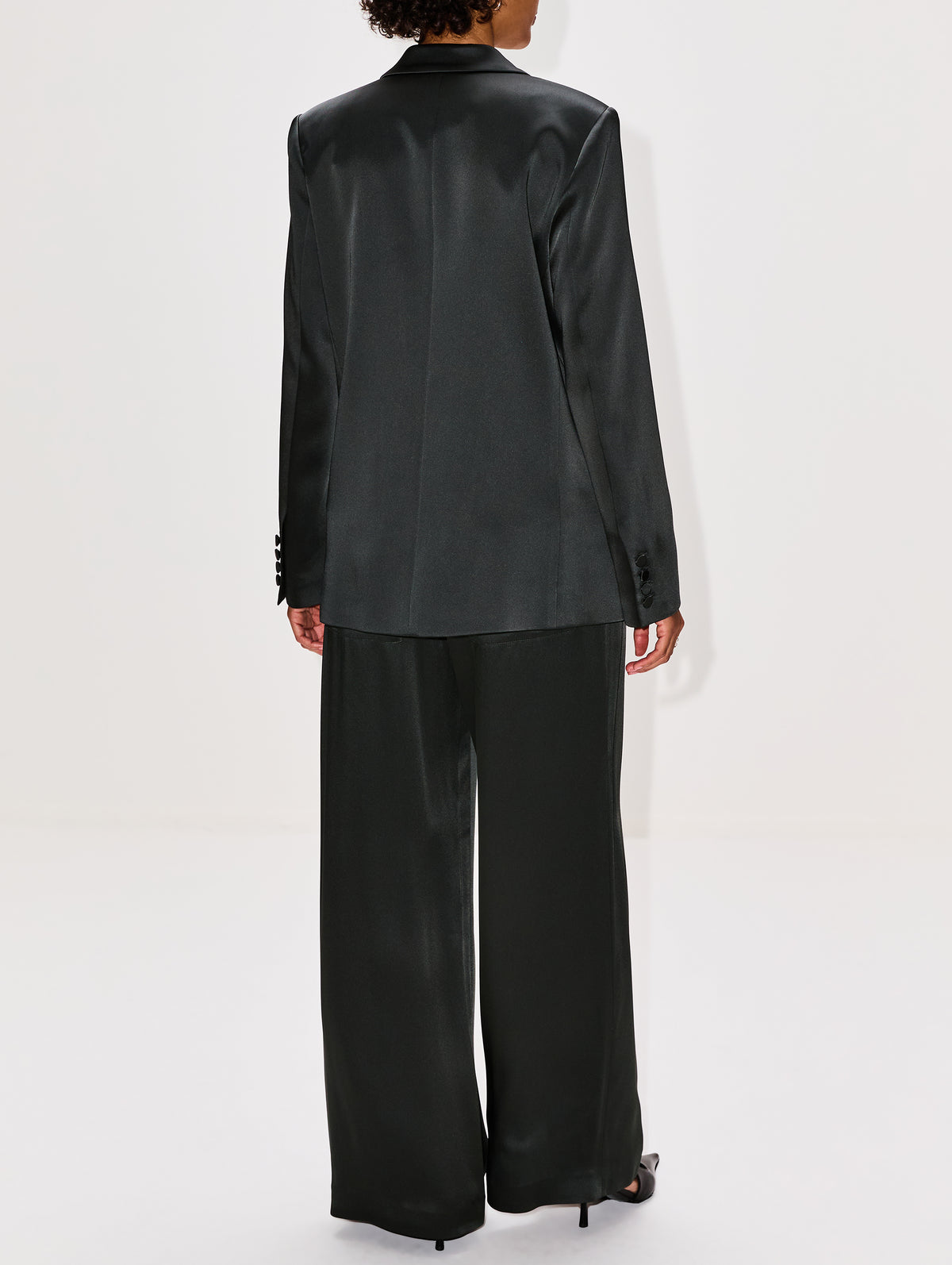 Satin Double Breasted Blazer,LAPOINTE,DARK GREEN,Image 3