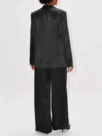 Satin Double Breasted Blazer,LAPOINTE,DARK GREEN,Image 3