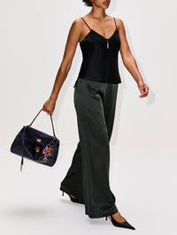 Satin Pleated Pant,LAPOINTE,DARK GREEN,Image 3