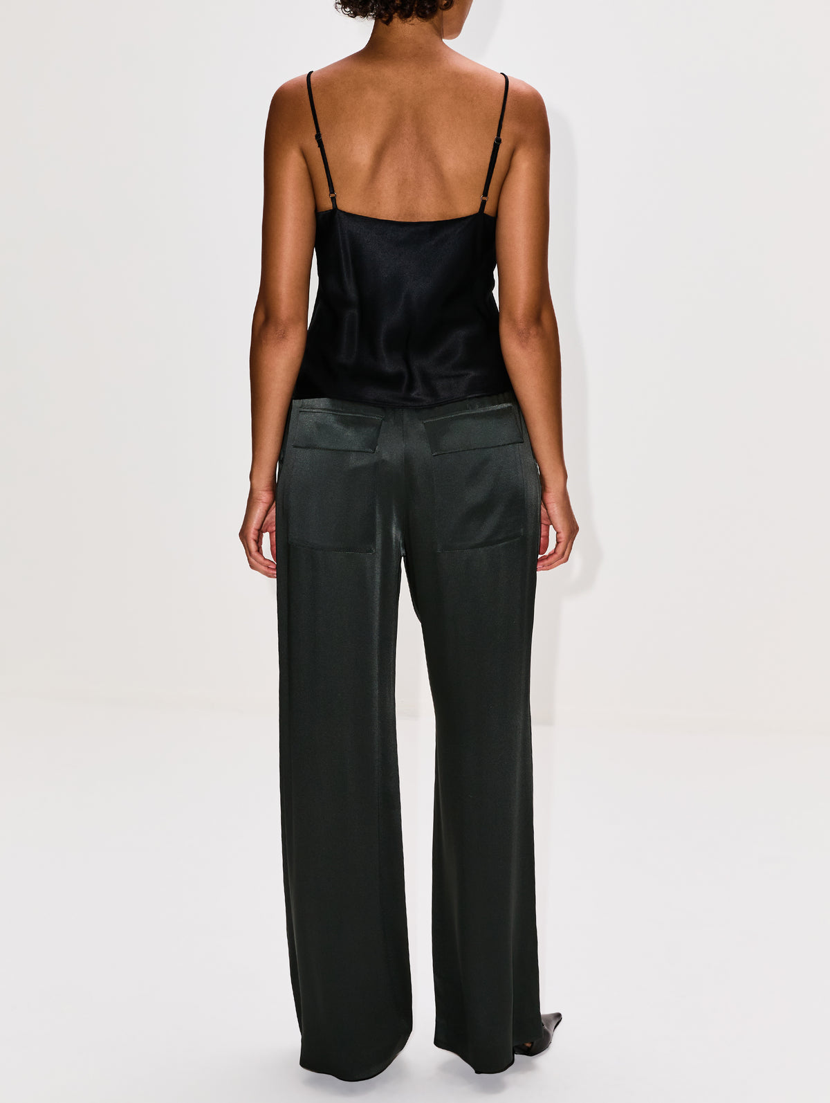 Satin Pleated Pant,LAPOINTE,DARK GREEN,Image 4