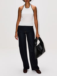 Fine Line Halter Top,ST AGNI,OFF WHITE BLACK,Image 2