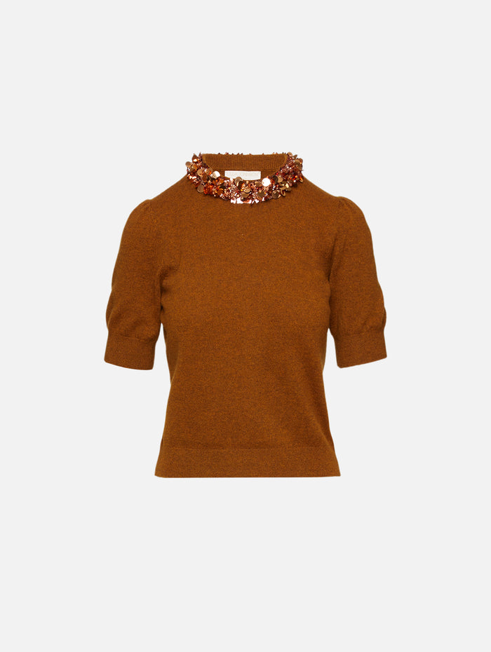 Liv Embroidered Top,ULLA JOHNSON,UMBER,Image 1