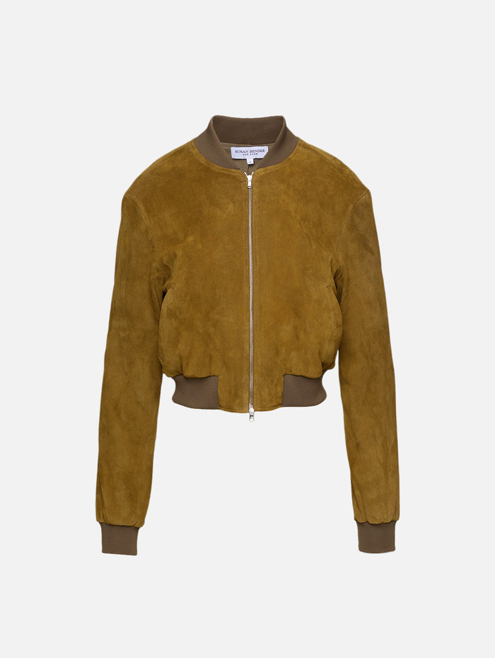 Stretch Leather Bomber,SUSAN BENDER,MOSS,Image 1