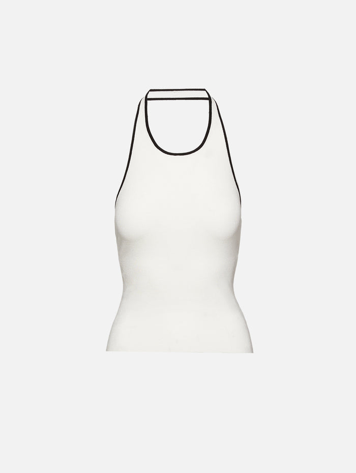 Fine Line Halter Top,ST AGNI,OFF WHITE BLACK,Image 1