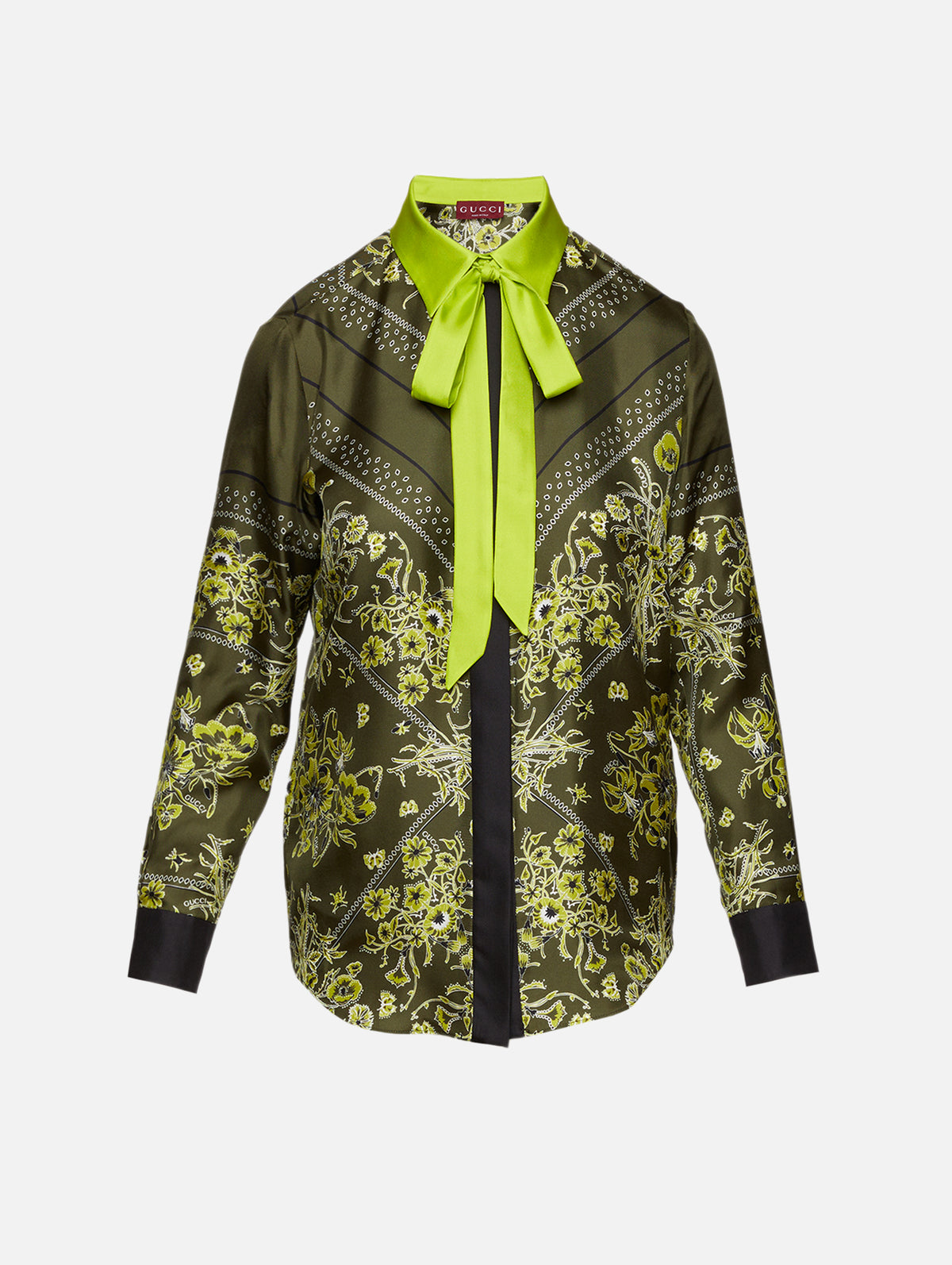 Floral Button Down Shirt,GUCCI,MILITARY GREEN,Image 1