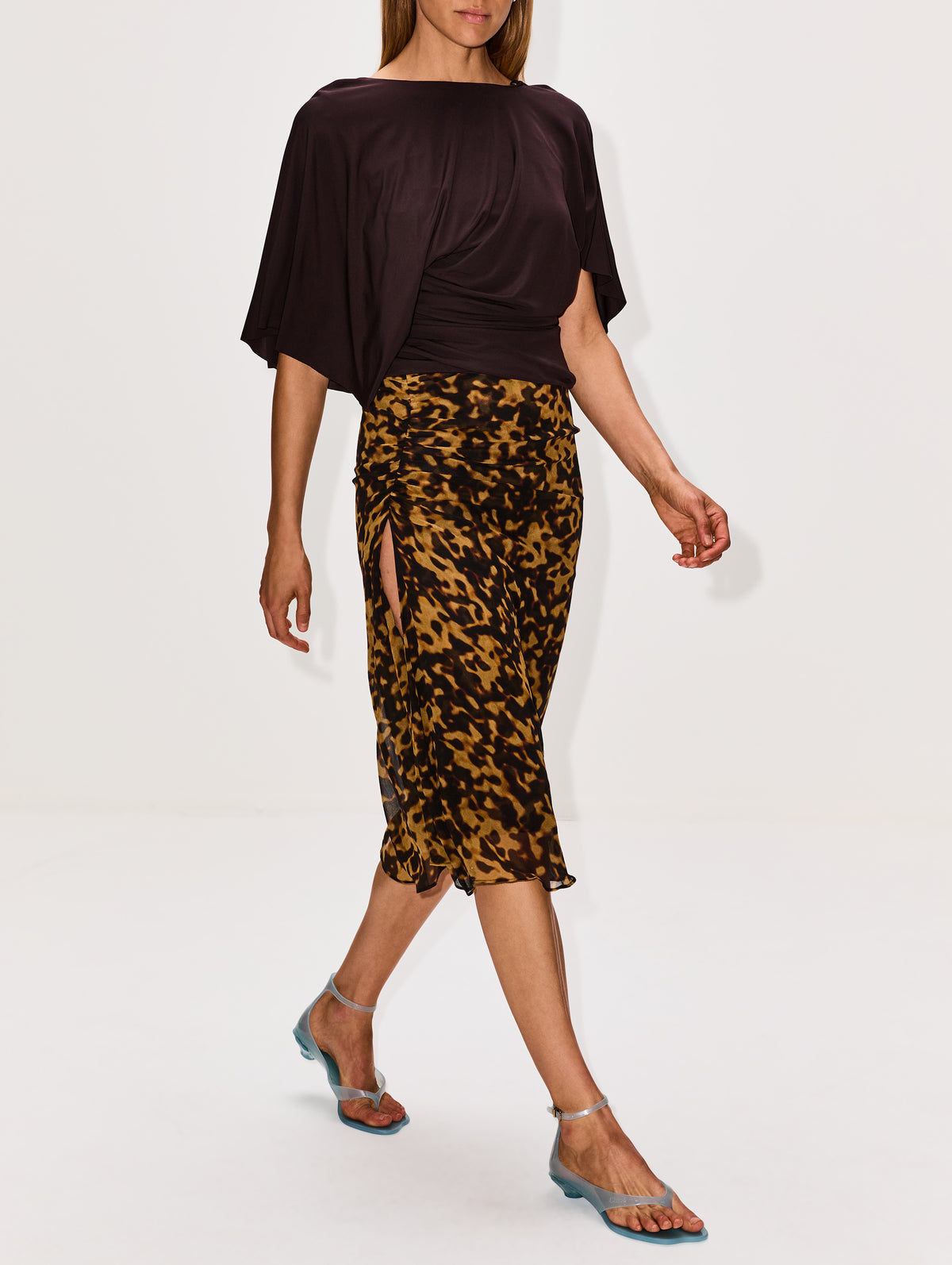 Silk Ruched Skirt,CHRISTOPHER ESBER,TORTOISE SHELL,Image 3
