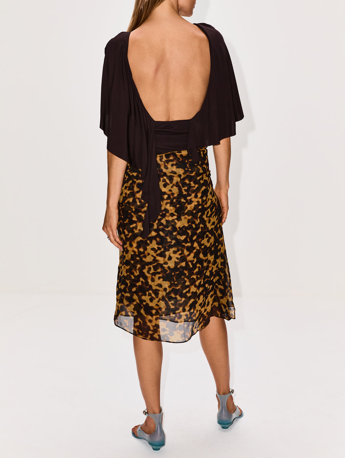 Silk Ruched Skirt,CHRISTOPHER ESBER,TORTOISE SHELL,Image 4