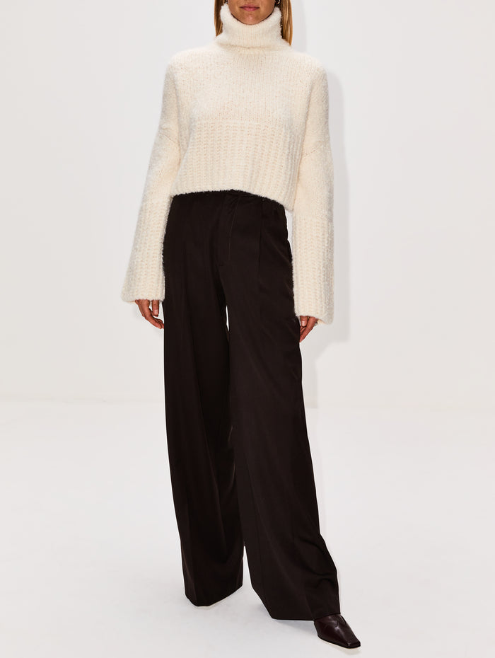 Teddy High Neck Sweater,SASUPHI,IVORY,Image 1