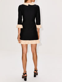 Ruffle V Neck Mini Dress,VALENTINO GARAVANI,NERO,Image 4