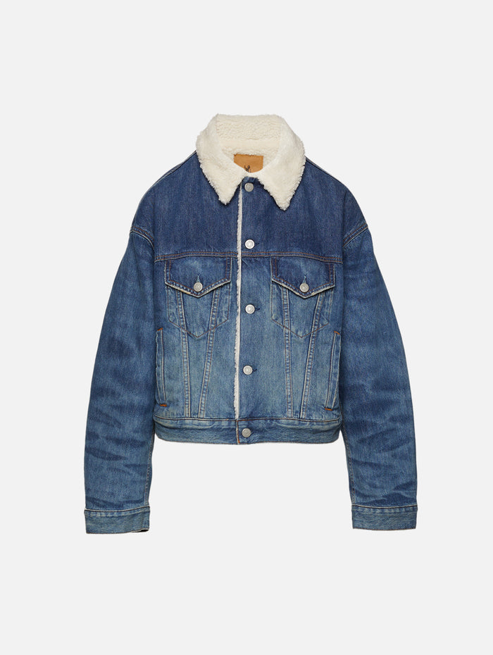 Iris Boxy Trucker Jacket,DENIMIST,FENMORE BLUE W/ SHERPA LINING,Image 1