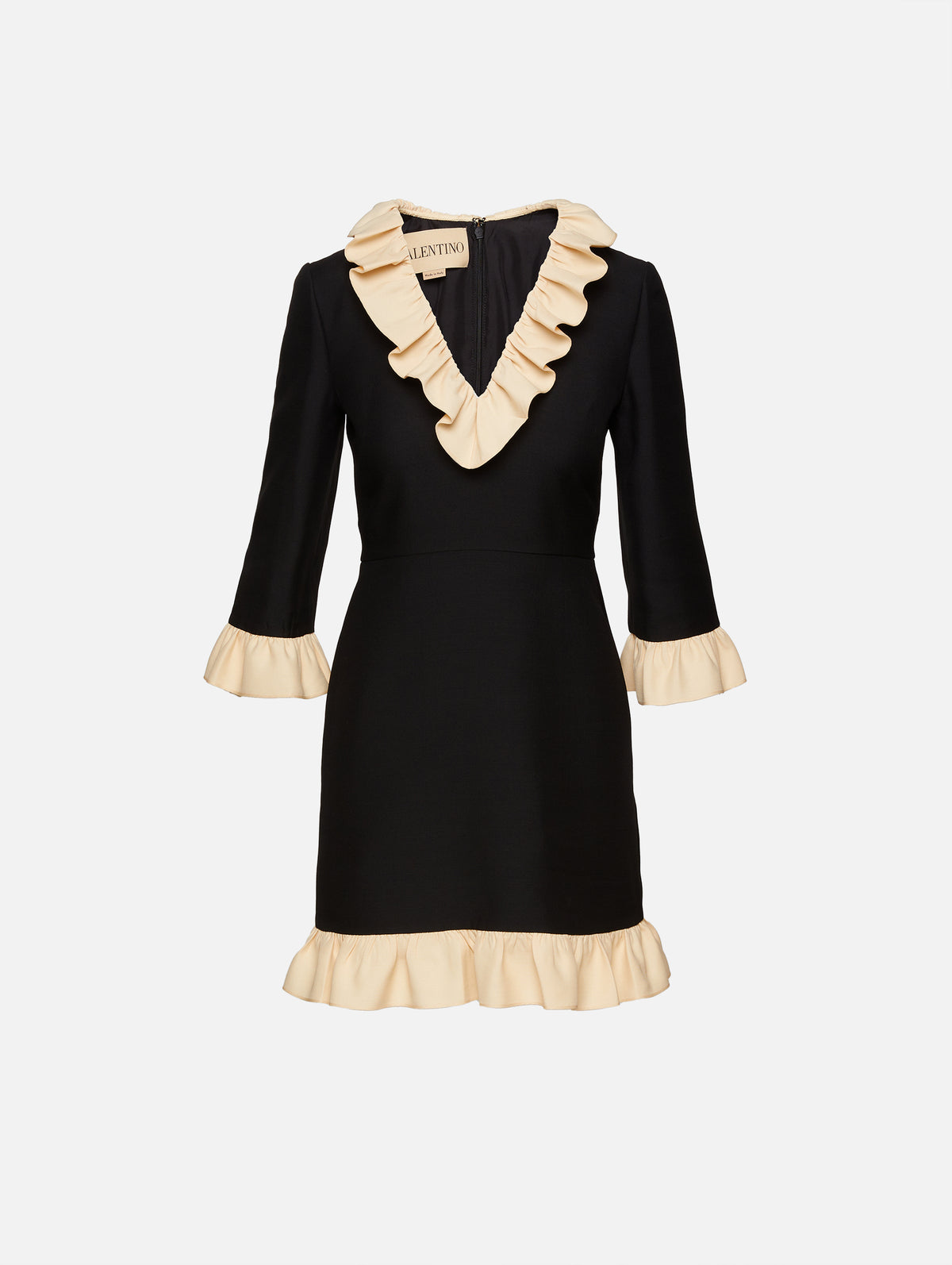 Ruffle V Neck Mini Dress,VALENTINO GARAVANI,NERO,Image 1