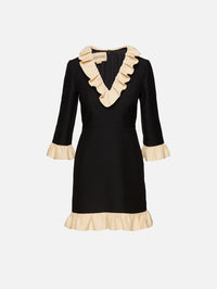 Ruffle V Neck Mini Dress,VALENTINO GARAVANI,NERO,Image 1