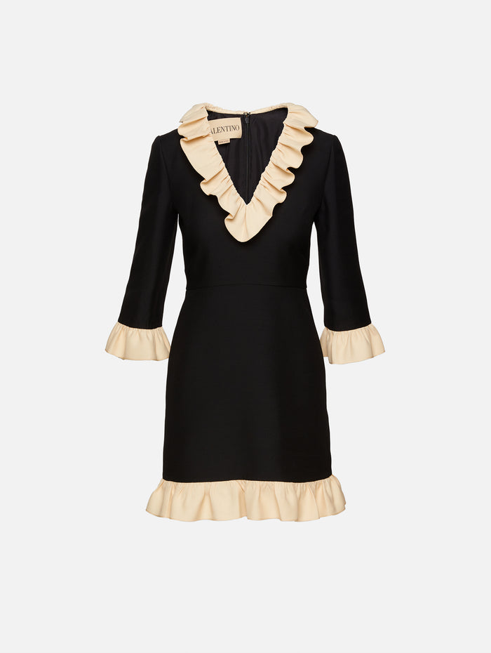 Ruffle V Neck Mini Dress,VALENTINO GARAVANI,NERO,Image 1