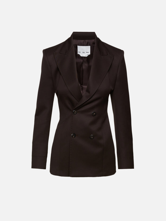Tuxedo Double Breasted Jacket,SASUPHI,BROWN,Image 1