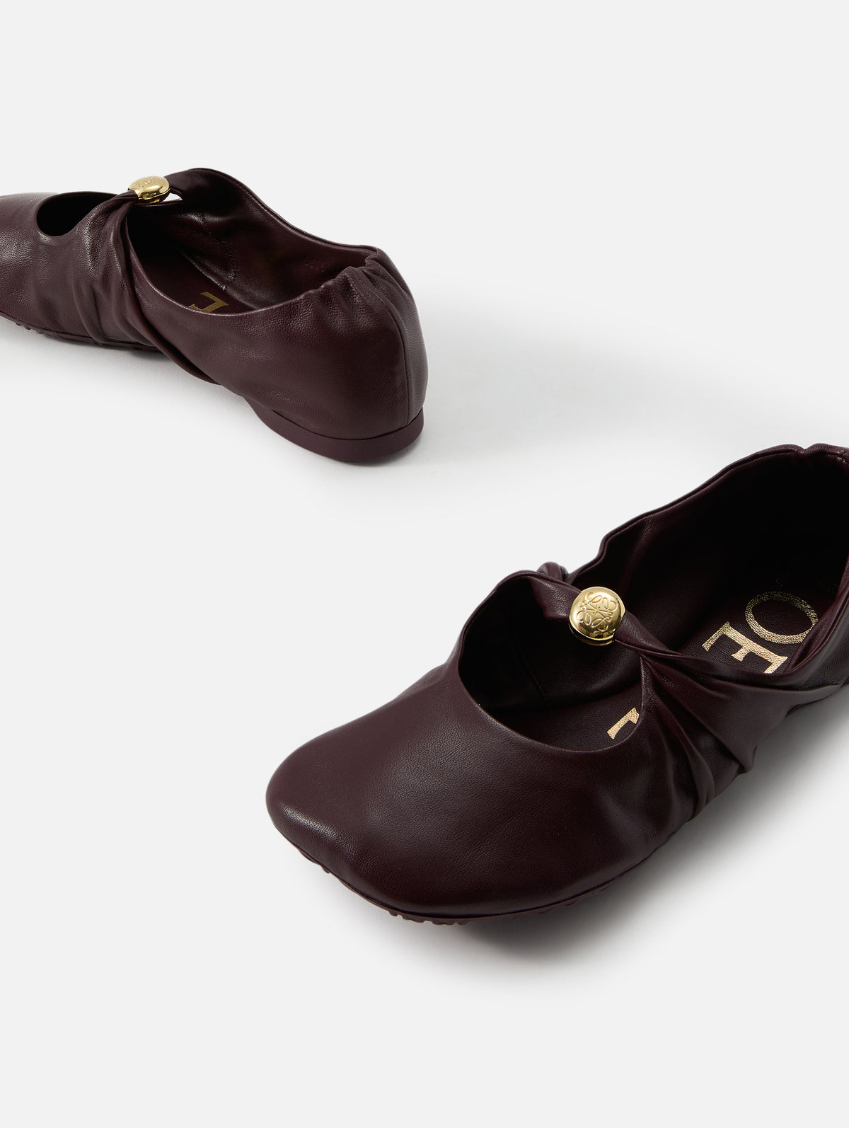 Soft Pebble Ballerina Flat,LOEWE,BURGUNDY,Image 2