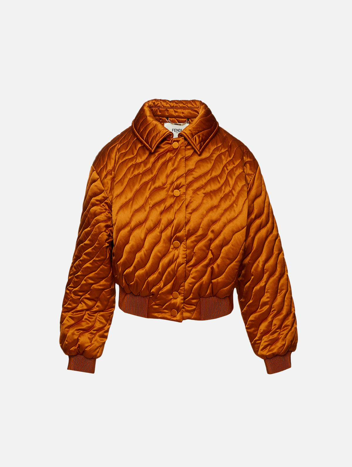 Padded Satin Bomber,FENDI,CARAMEL,Image 1