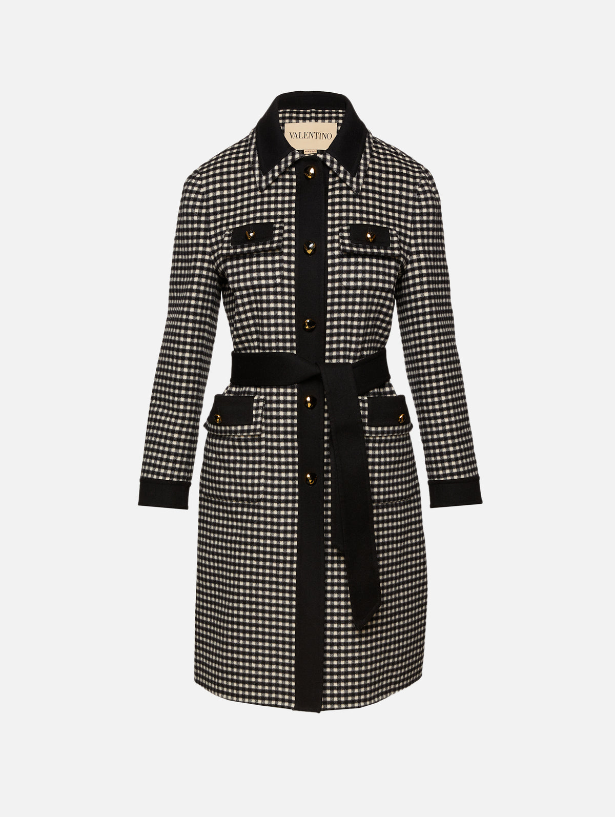 Button Up Tie Waist Coat,VALENTINO GARAVANI,AVORIO/NERO,Image 1