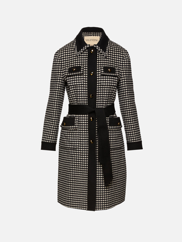 Button Up Tie Waist Coat,VALENTINO GARAVANI,AVORIO/NERO,Image 1