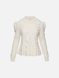 Peplum Cable Knit Sweater,ALEXANDER MCQUEEN,IVORY,Image 1