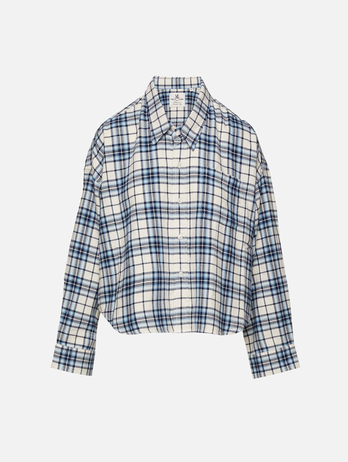 Cropped Button Front Shirt,DENIMIST,ECRU LIGHT BLUE,Image 1