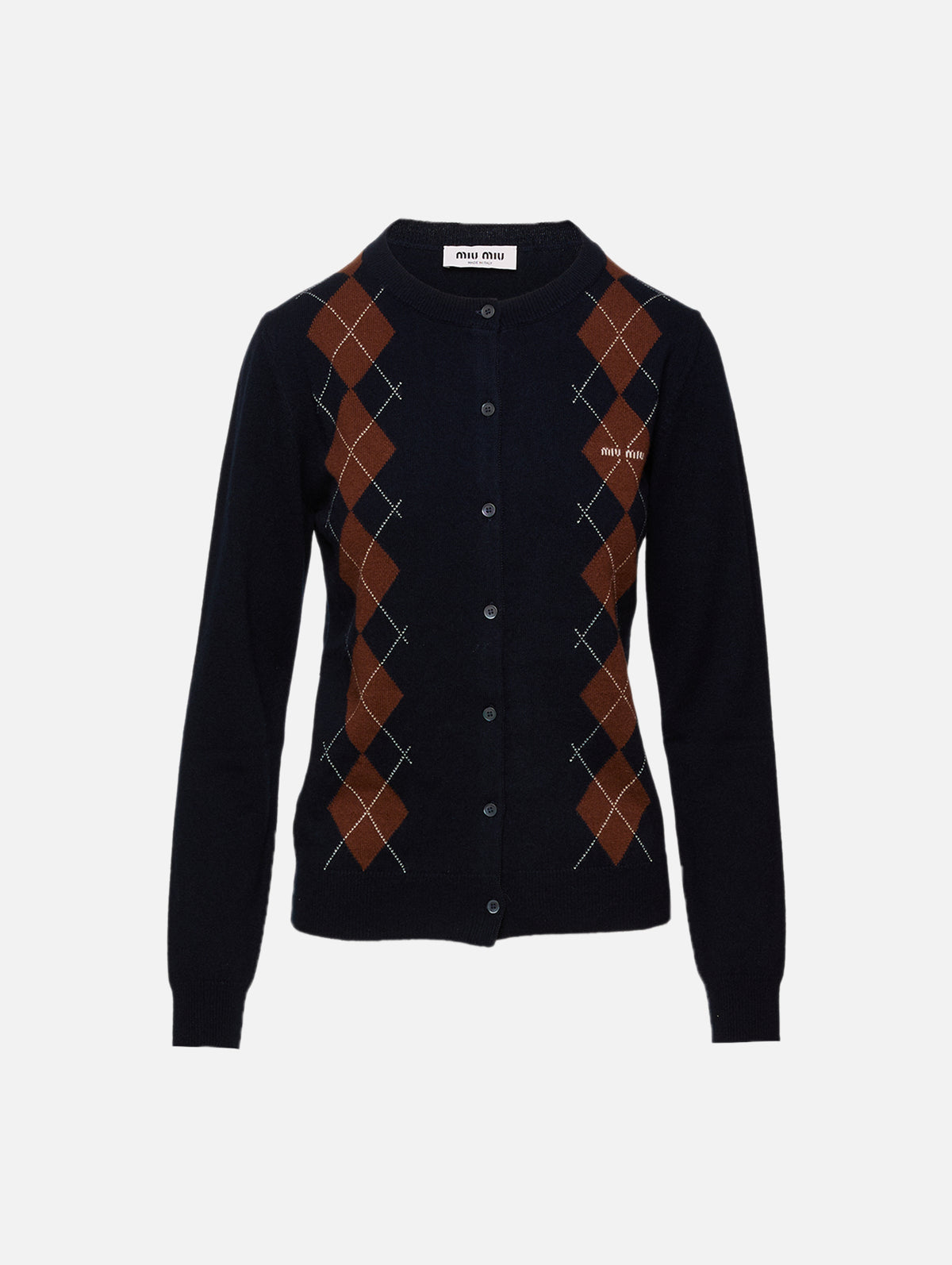 Argyle Cardigan,MIU MIU,BLEU,Image 1