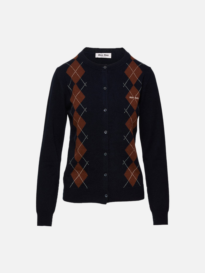 Argyle Cardigan,MIU MIU,BLEU,Image 1