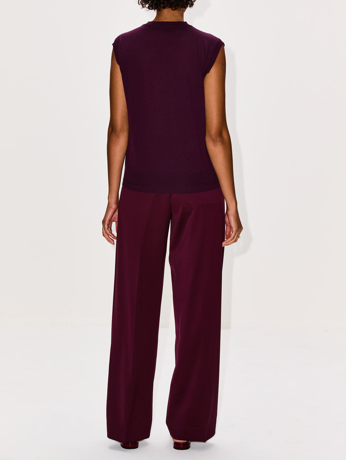 Relaxed Wide Leg Pant,ANOTHER TOMORROW,PLUM,Image 3