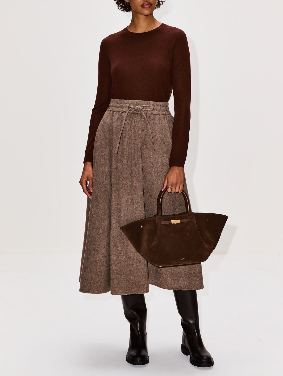 Elastic Waist Skirt,CO,OATMEAL MELANGE,Image 2