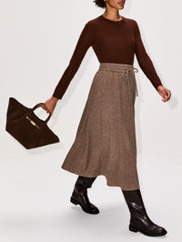 Elastic Waist Skirt,CO,OATMEAL MELANGE,Image 3