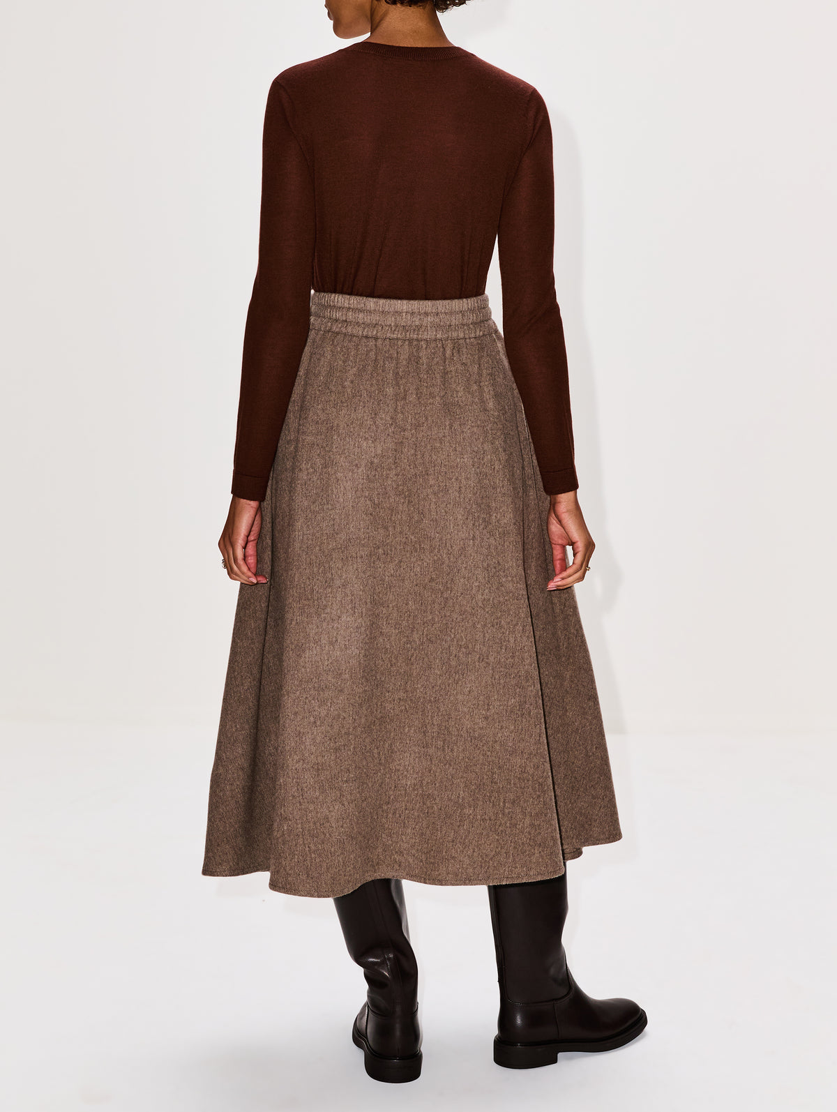 Elastic Waist Skirt,CO,OATMEAL MELANGE,Image 4