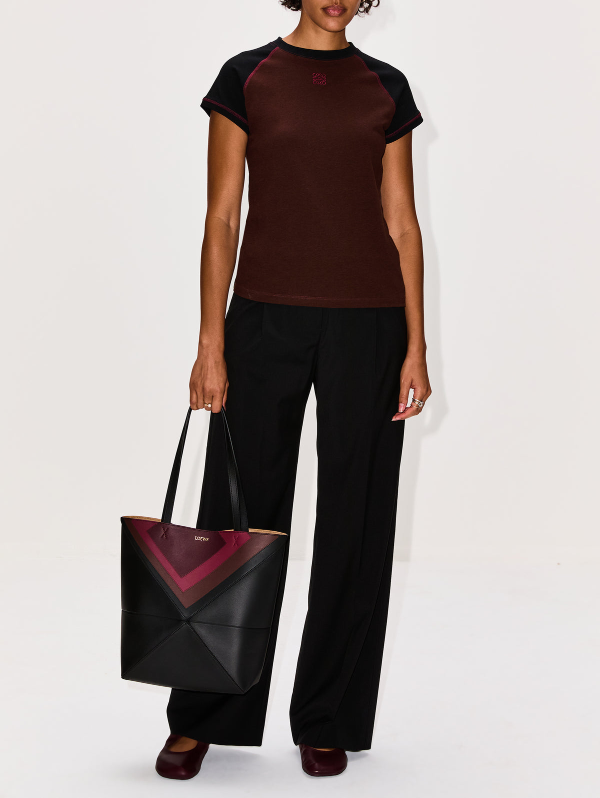 Slim Fit T-Shirt,LOEWE,BLACK/BURGUNDY,Image 2