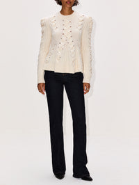 Peplum Cable Knit Sweater,ALEXANDER MCQUEEN,IVORY,Image 2