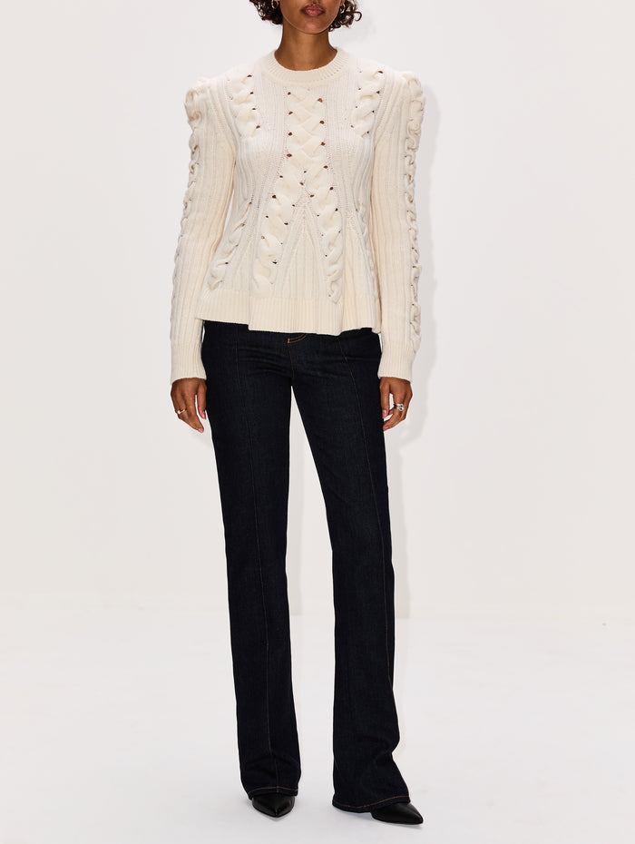 Peplum Cable Knit Sweater,ALEXANDER MCQUEEN,IVORY,Image 1