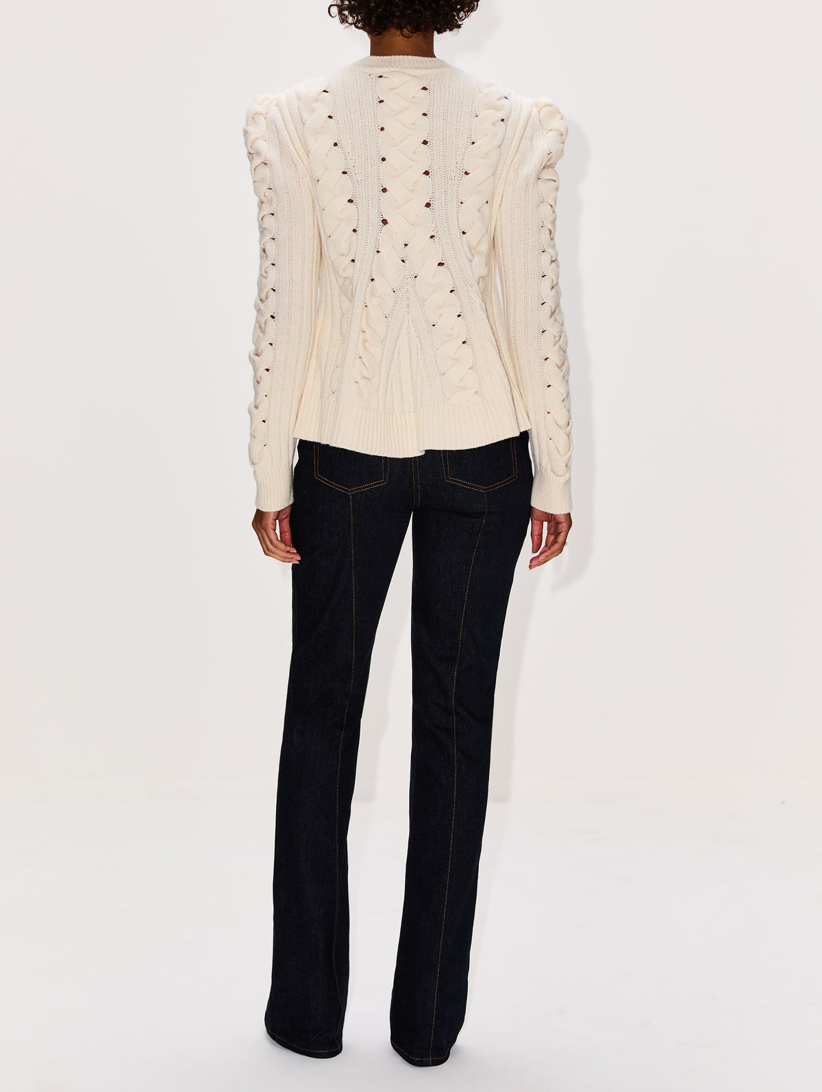 Peplum Cable Knit Sweater,ALEXANDER MCQUEEN,IVORY,Image 3